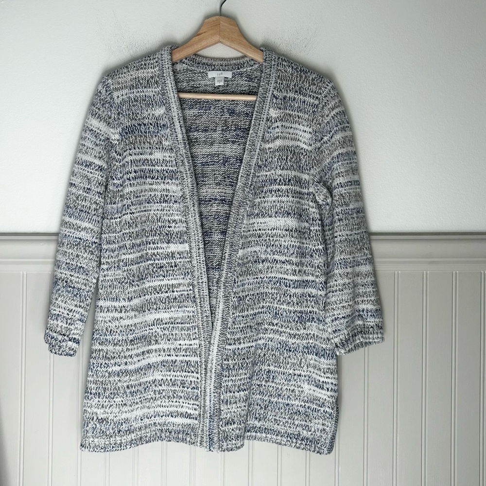 J. Jill Small Gray Blue White Knit Open-Front Cardigan 100% Cotton